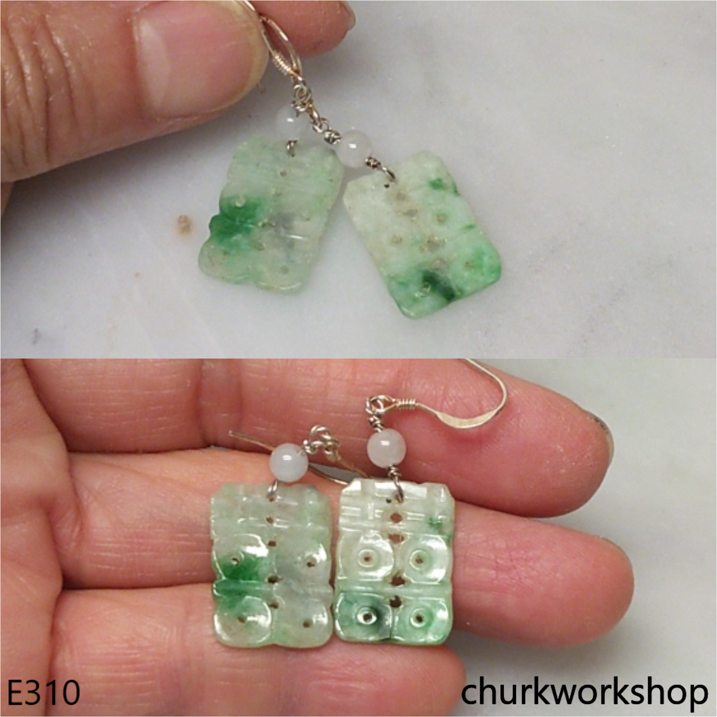 Light green jade double happiness character earrings