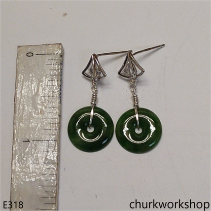 Dark green jade dangling earrings