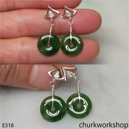 Dark green jade dangling earrings