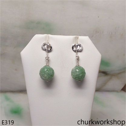 Green carved beads beads earrings