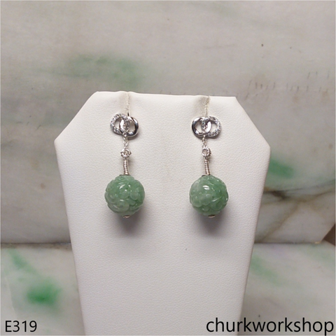 Green carved beads beads earrings
