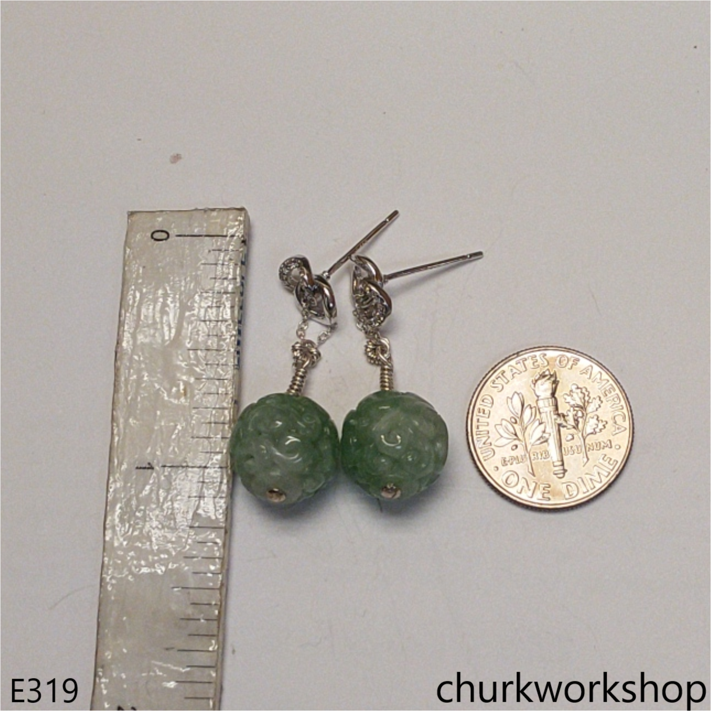 Green carved beads beads earrings