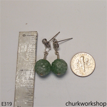 Green carved beads beads earrings