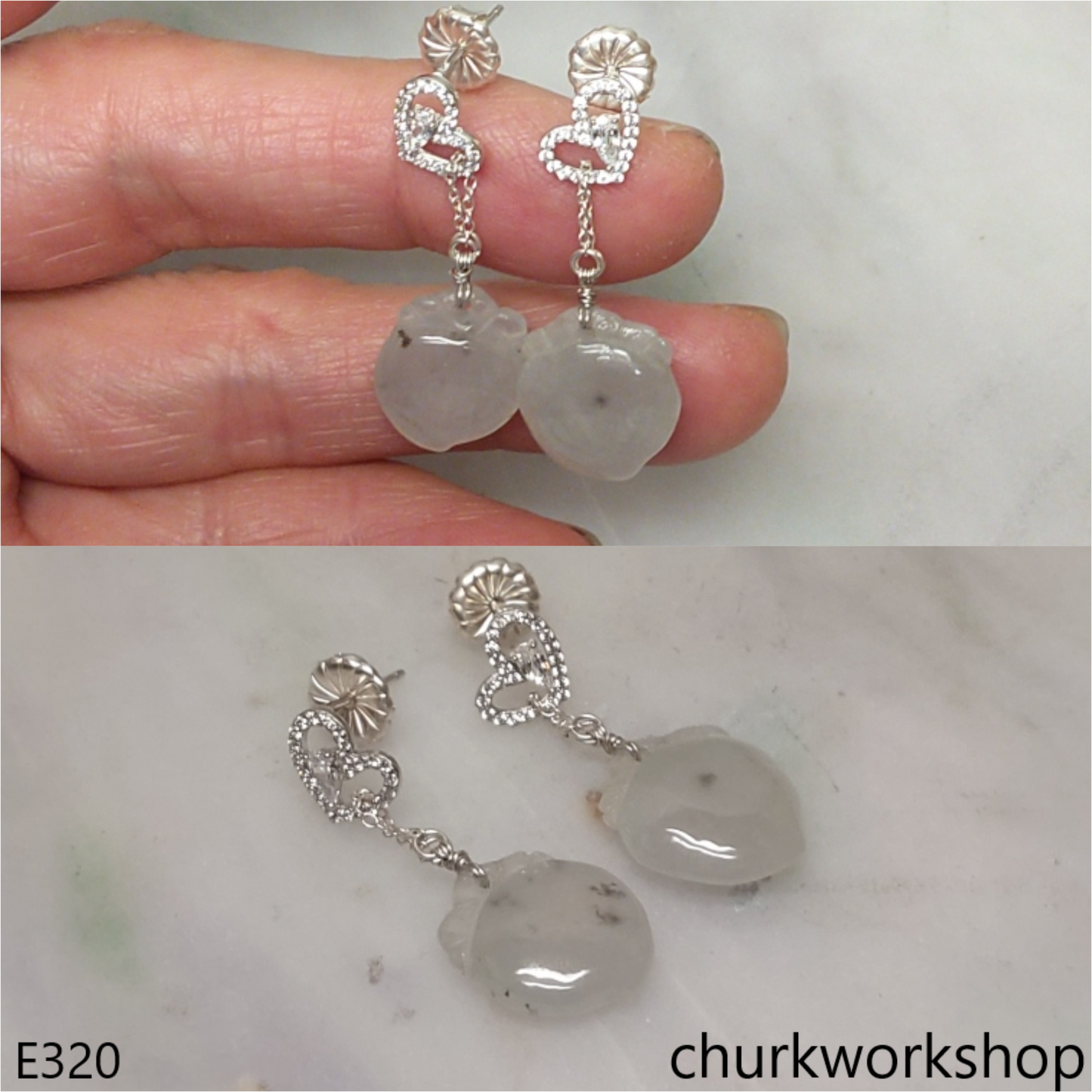 White jade small peach earrings