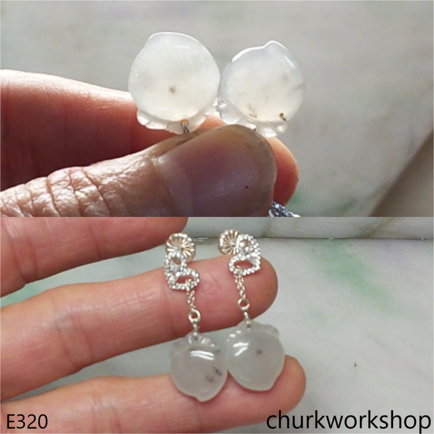 White jade small peach earrings