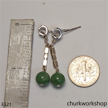 Silver jade beads earrings