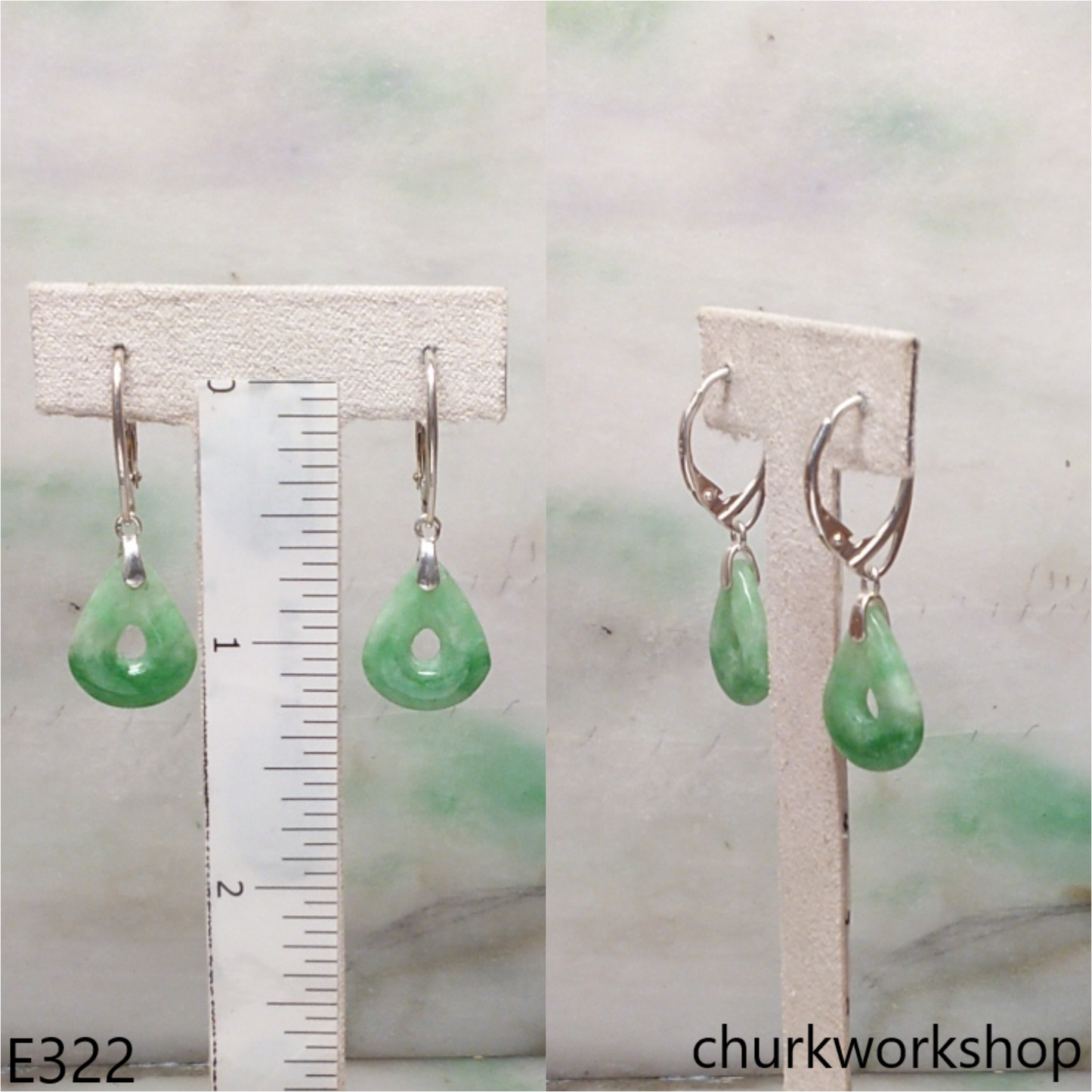 Green jade dangling earrings