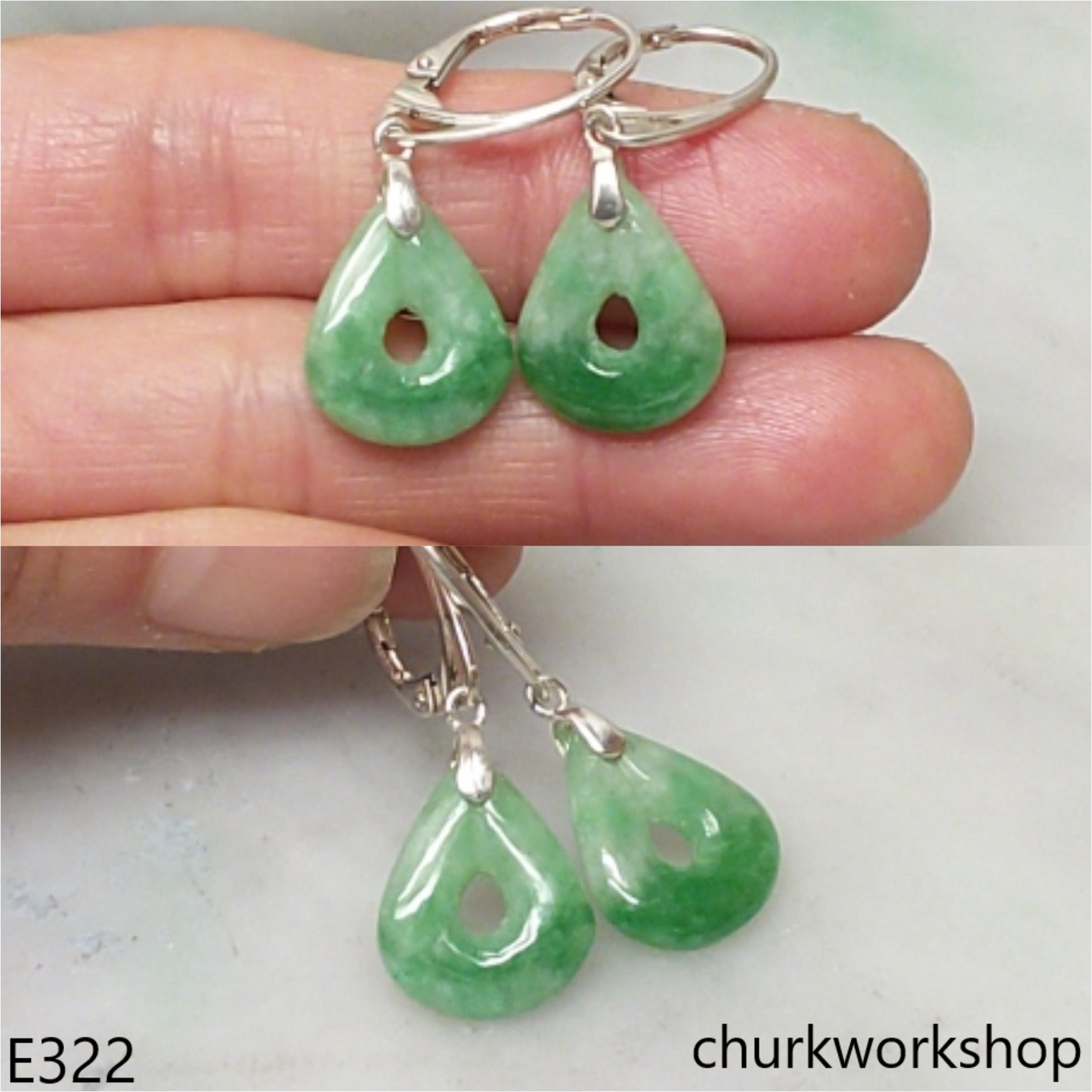Green jade dangling earrings