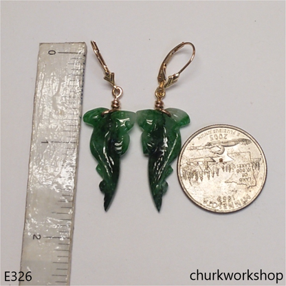 14K dangling jade earring