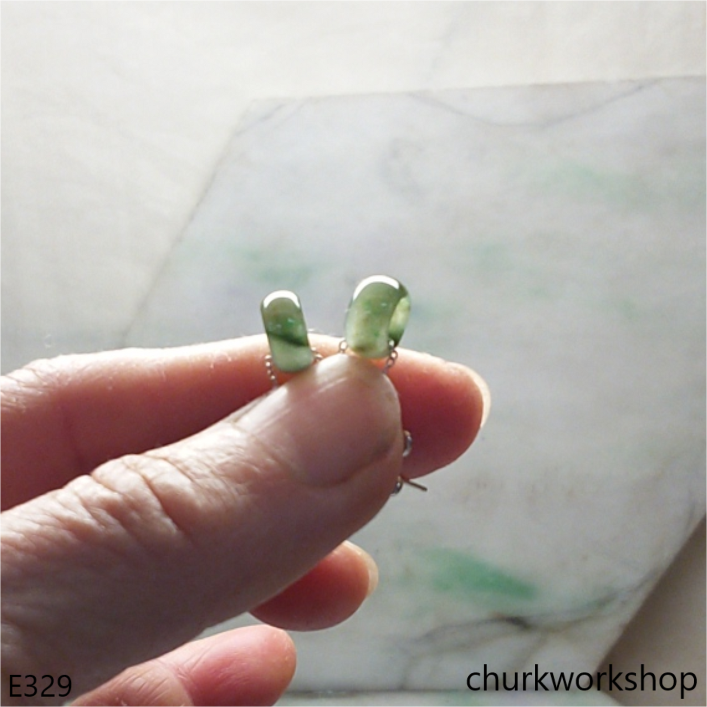 Round ring jade earrings