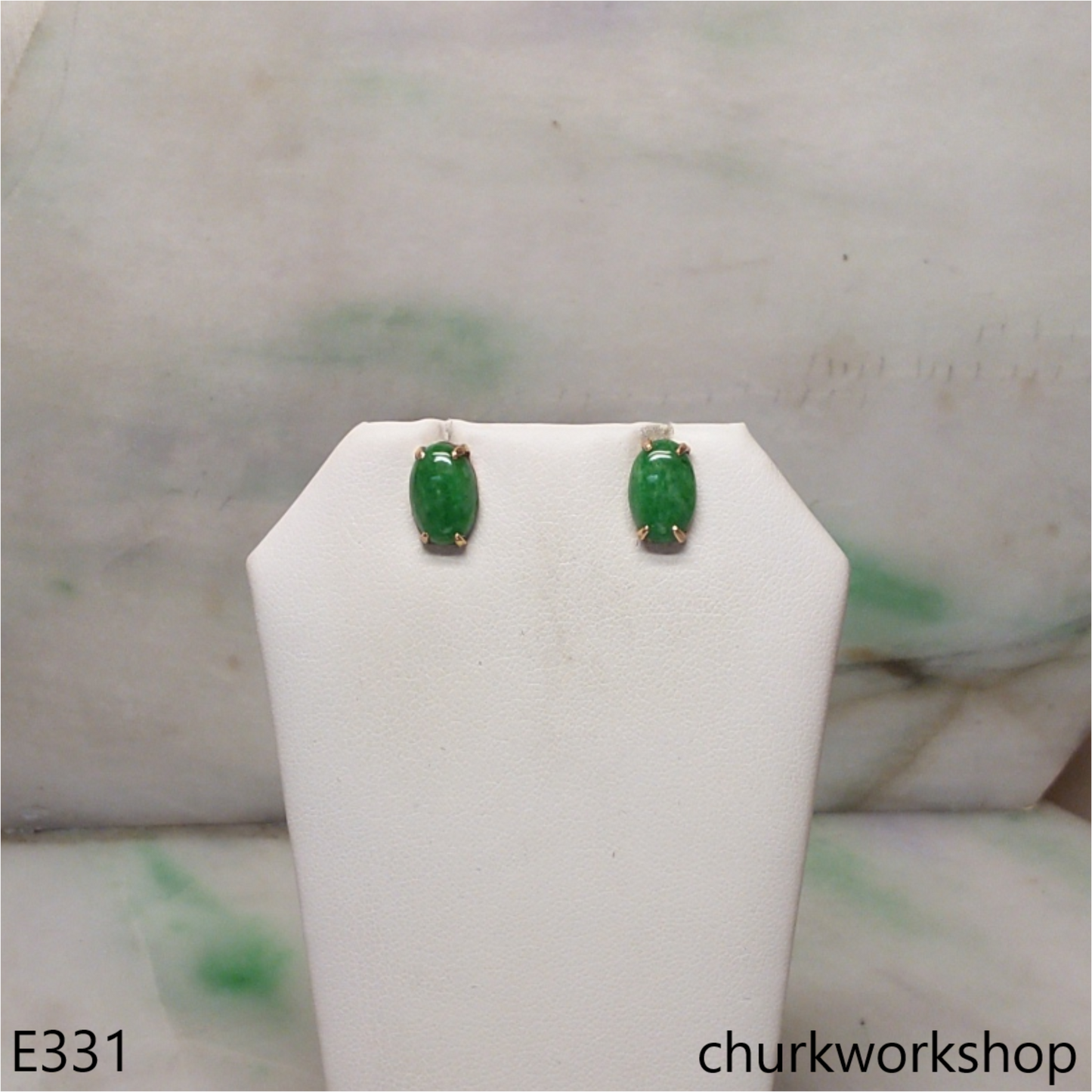 Green jade ear studs