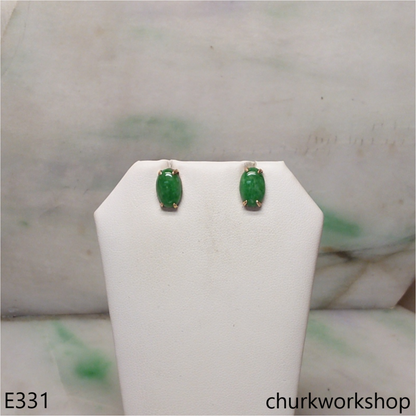 Green jade ear studs