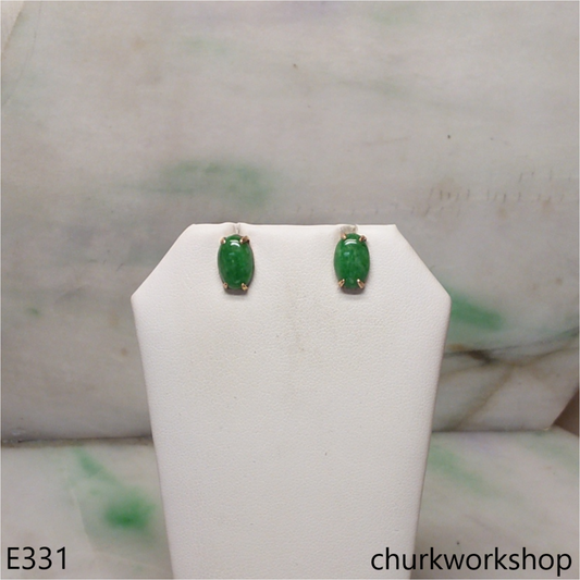 Green jade ear studs