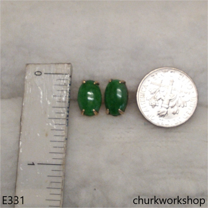 Green jade ear studs