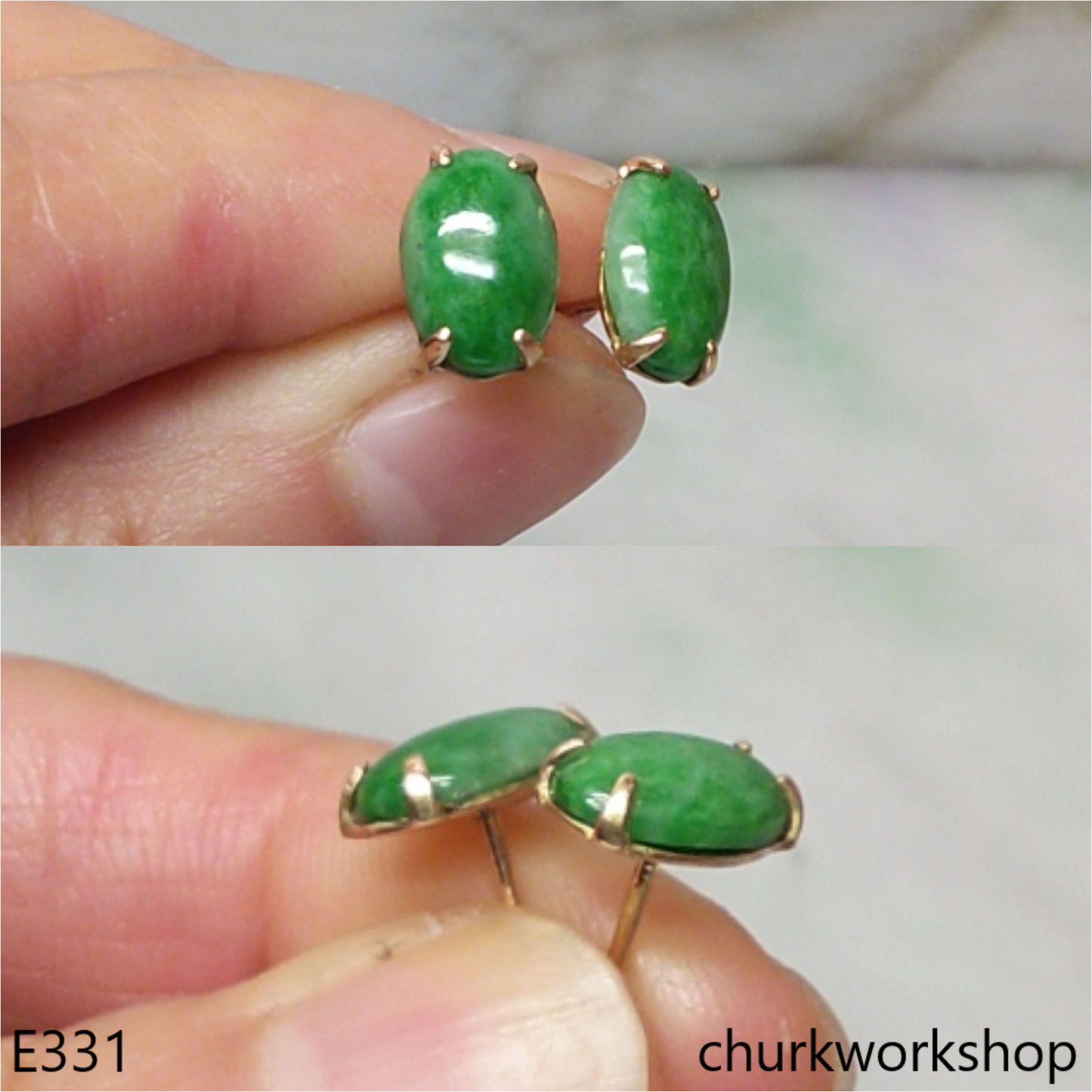 Green jade ear studs