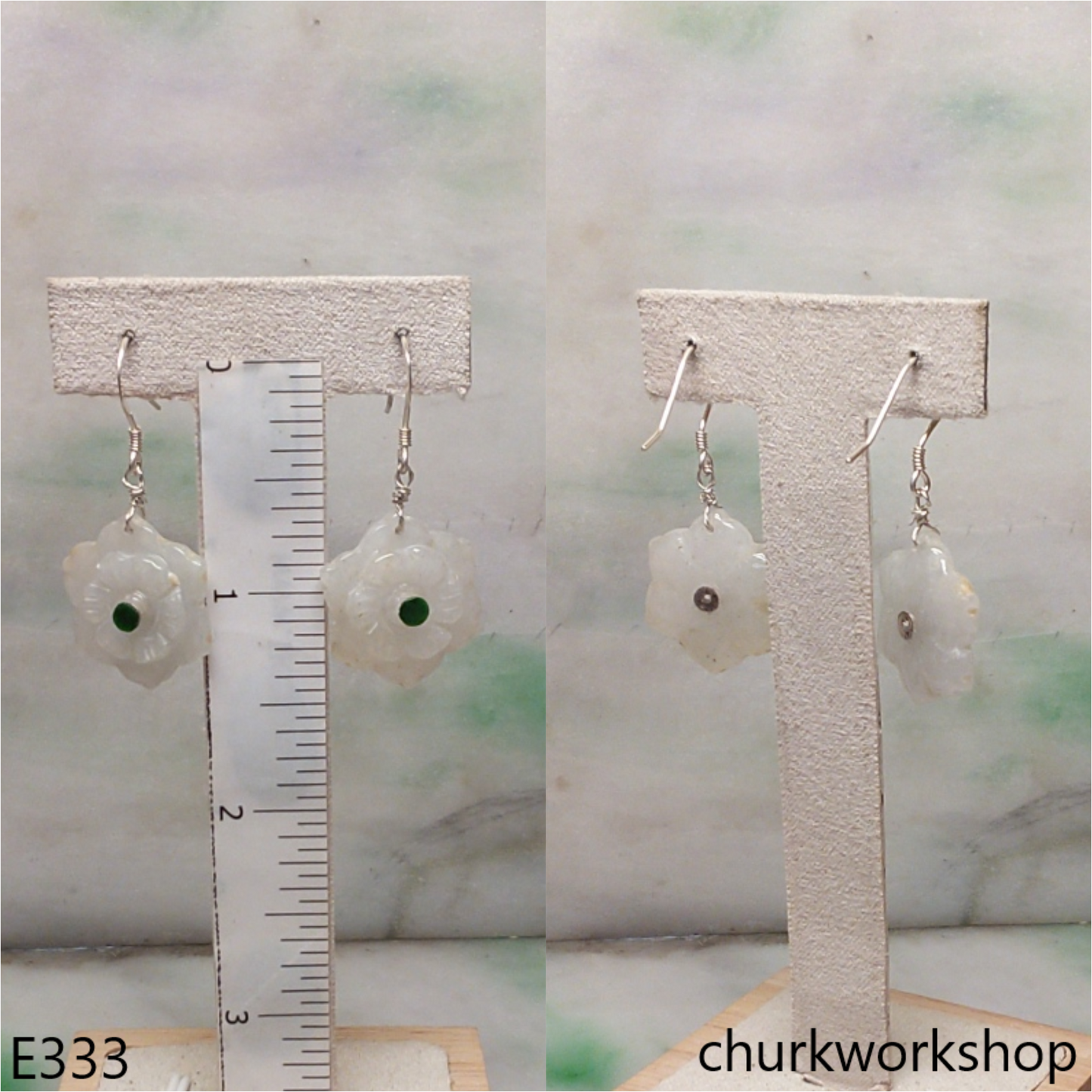 White jade flower earrings