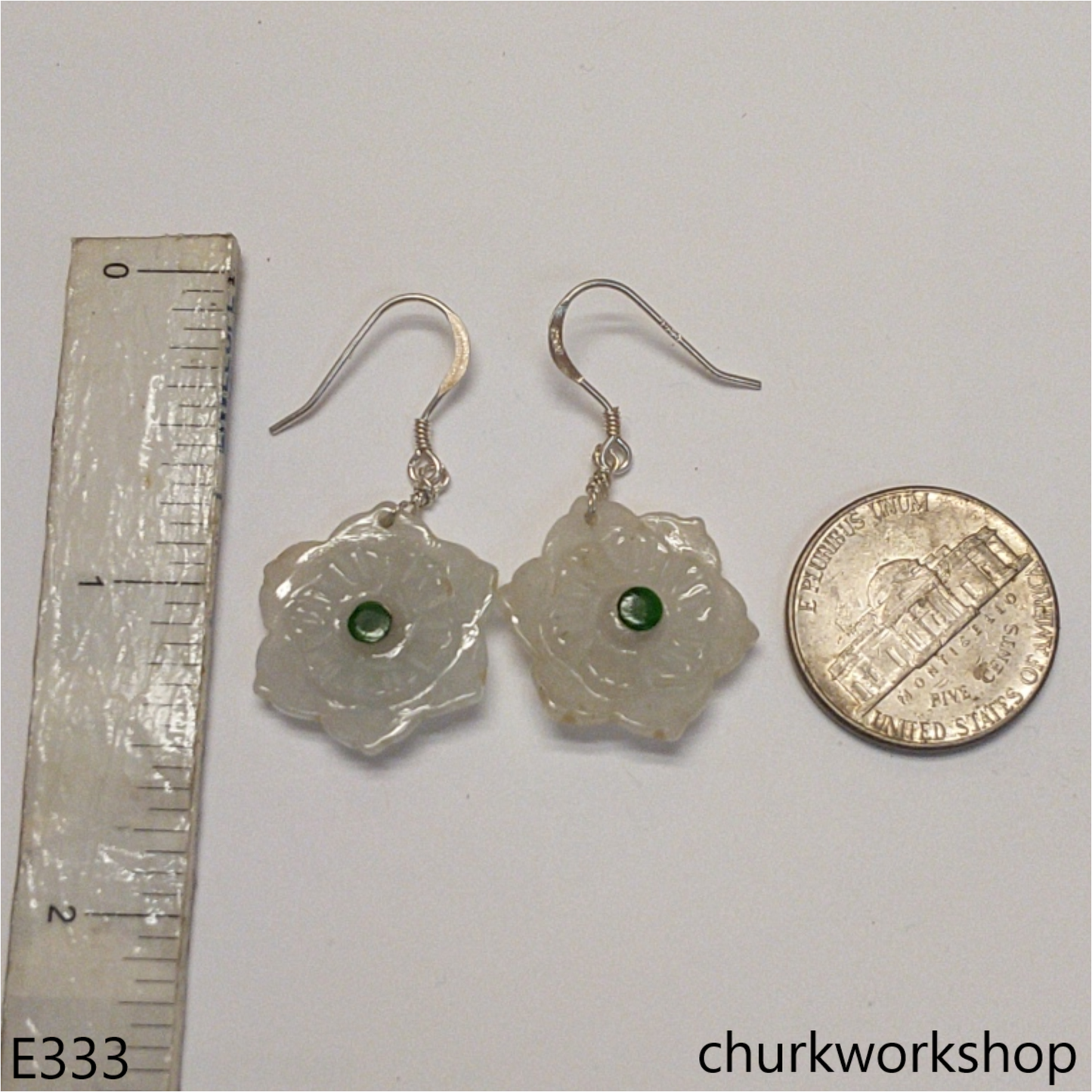 White jade flower earrings