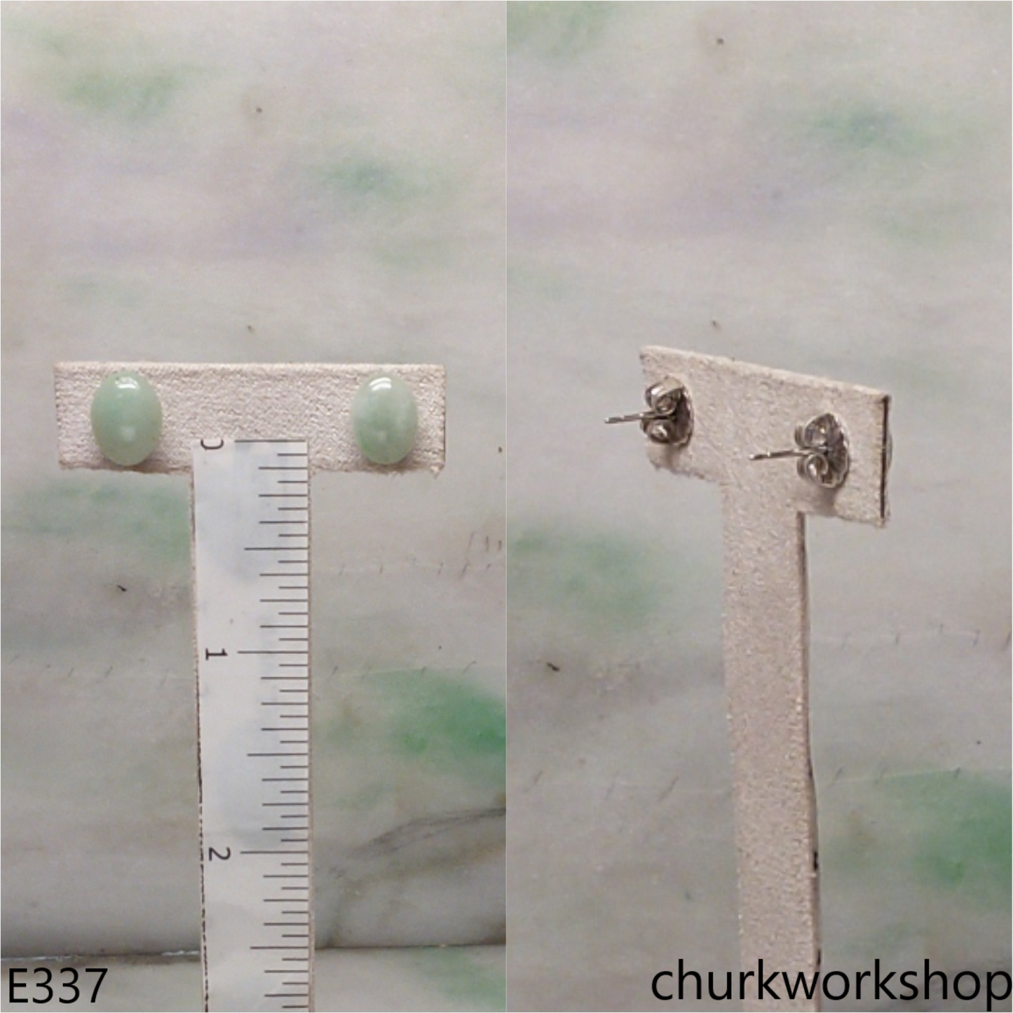 Light green jade ear studs