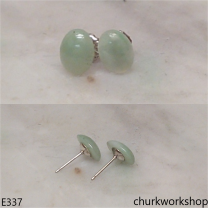 Light green jade ear studs