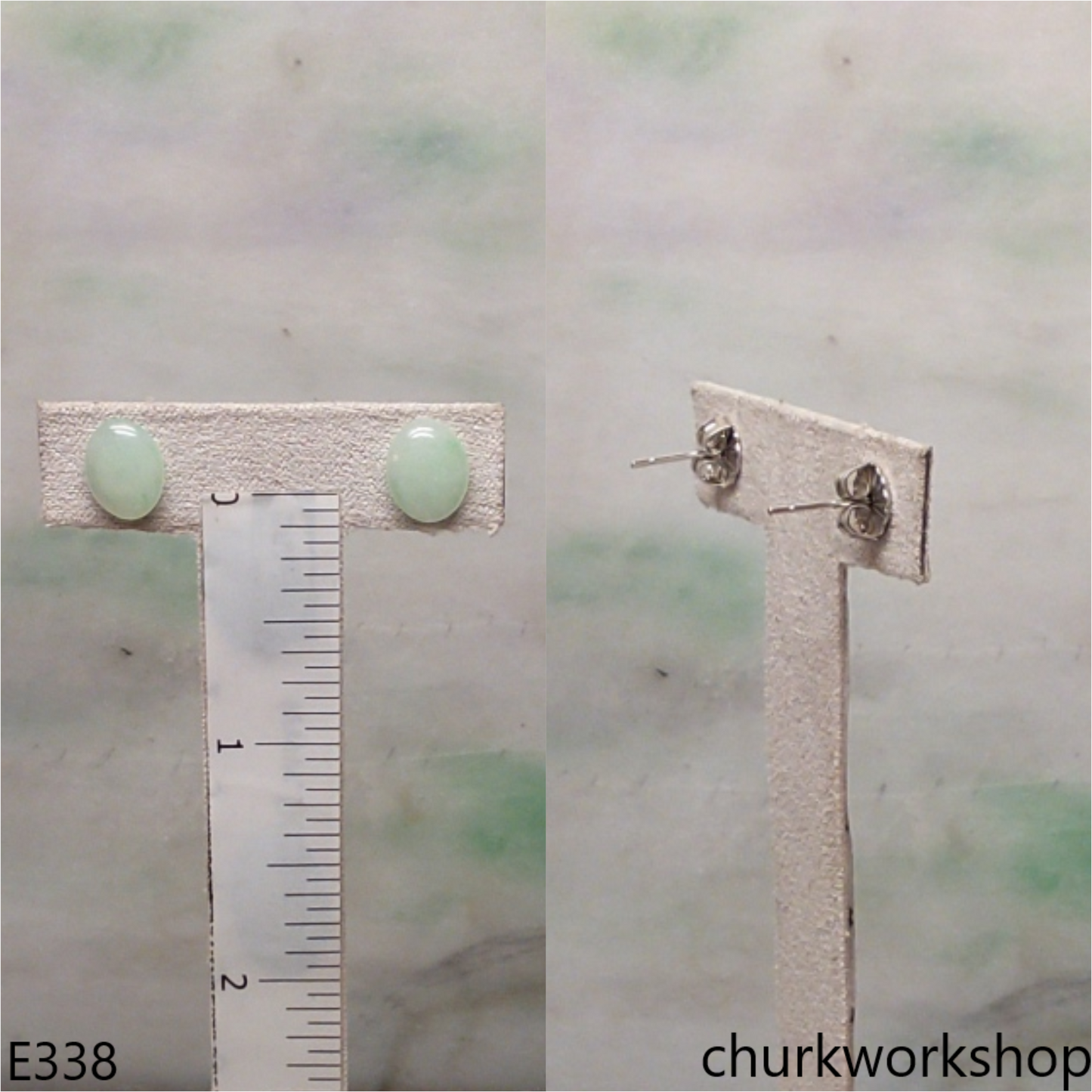 Light green jade ear studs