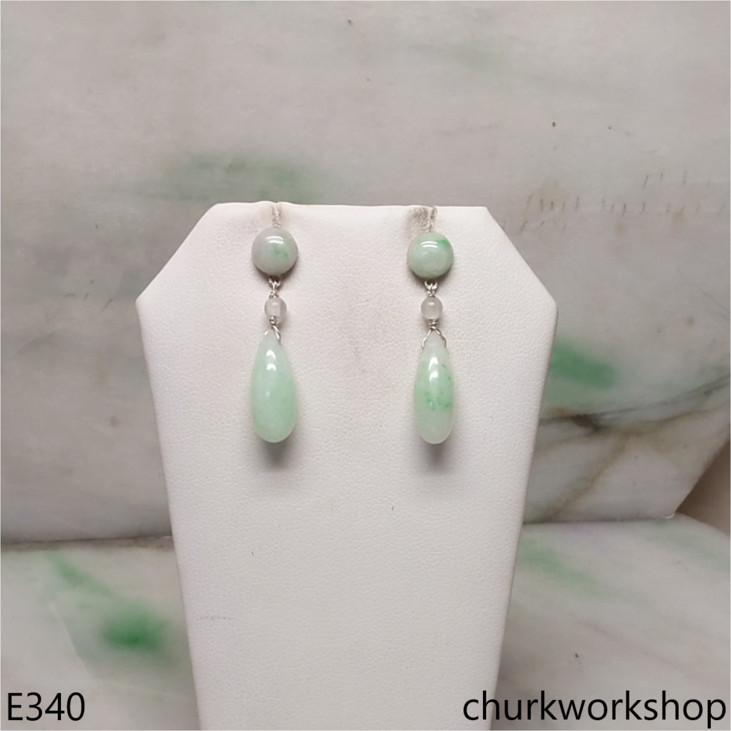 Light green jade rain drop earrings
