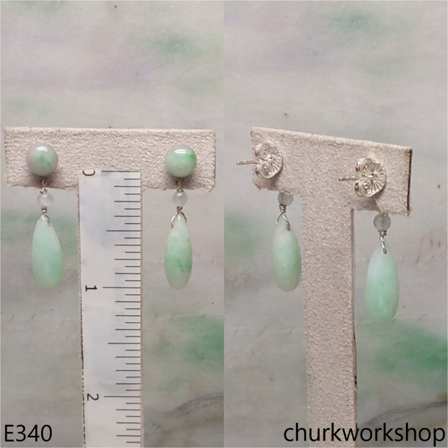 Light green jade rain drop earrings