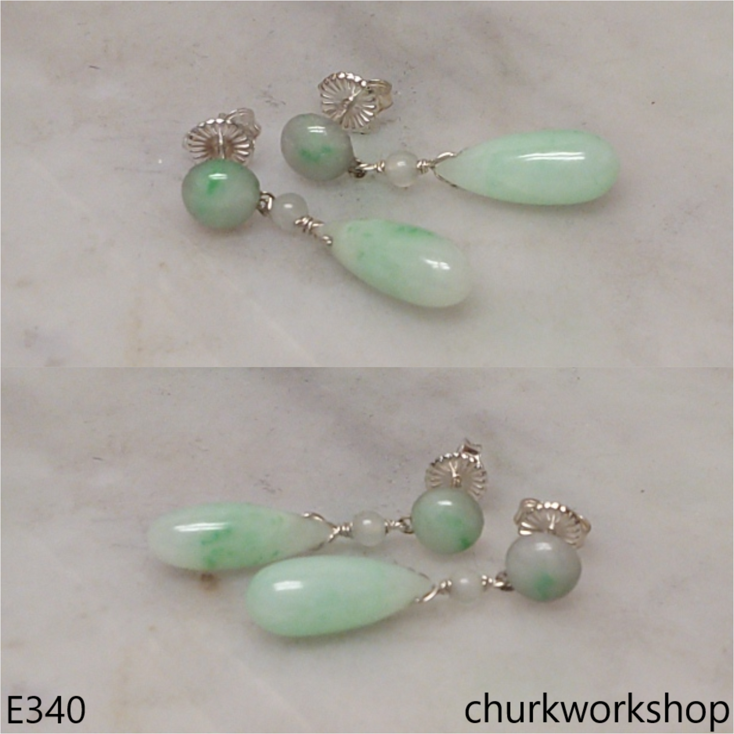 Light green jade rain drop earrings
