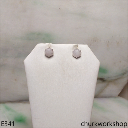 Lavender jade half bead silver ear studs