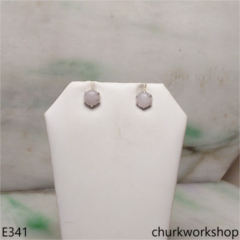 Lavender jade half bead silver ear studs