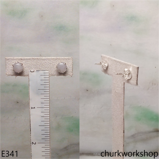 Lavender jade half bead silver ear studs