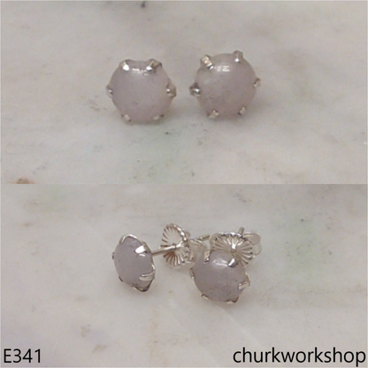 Lavender jade half bead silver ear studs