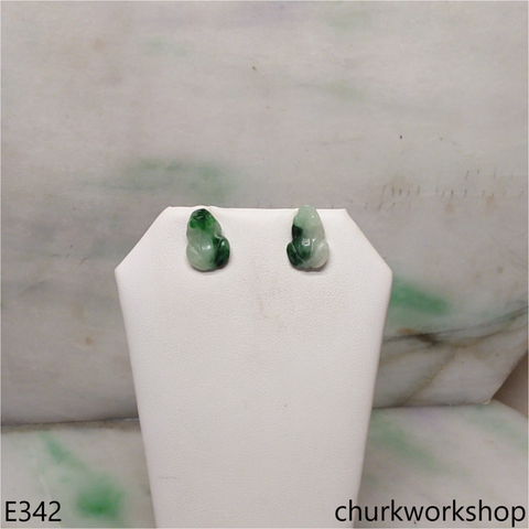 Green jade frog silver ear stud