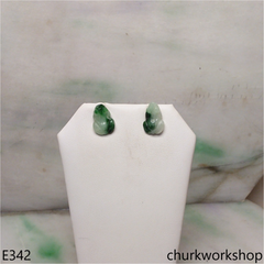 Green jade frog silver ear stud
