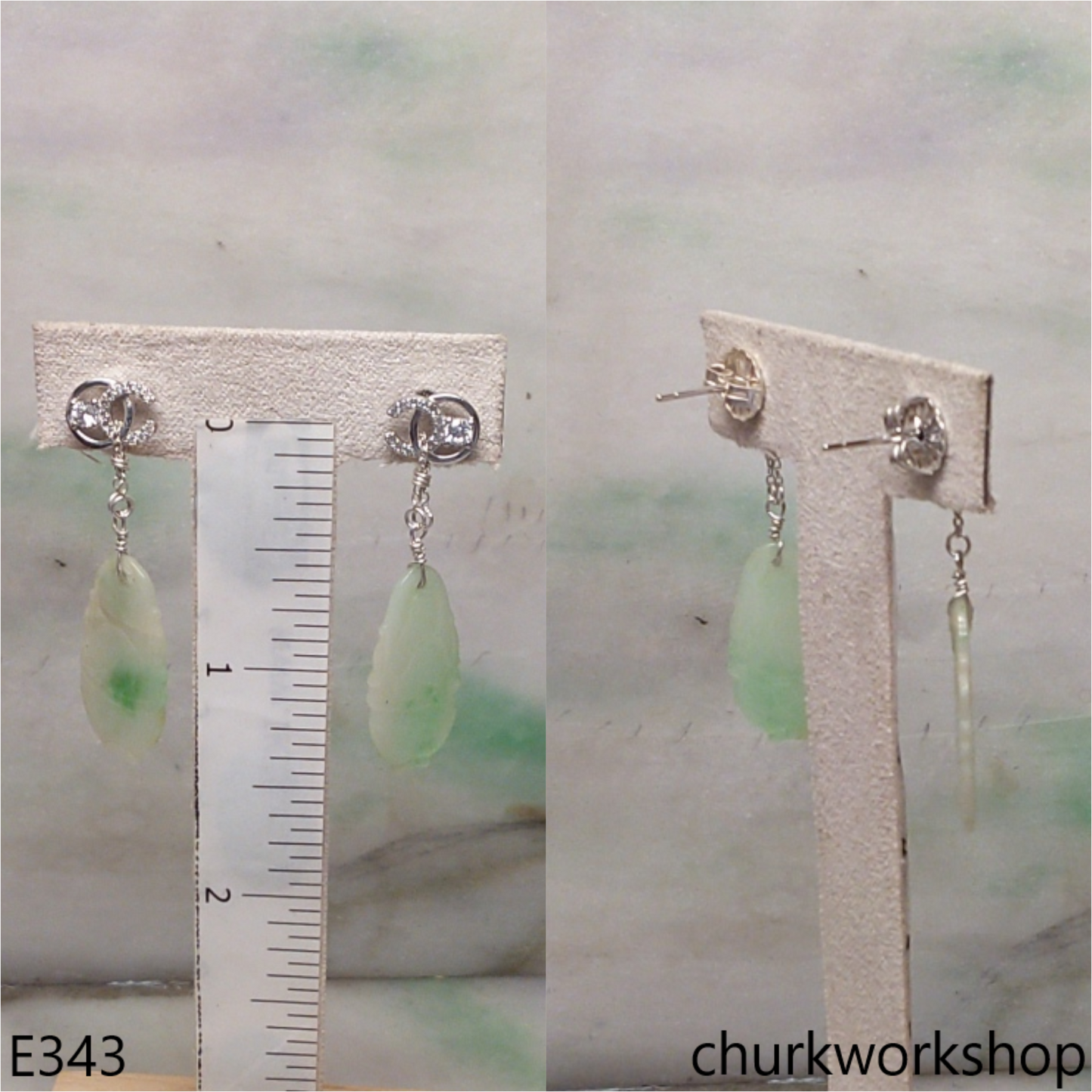 Light green jade carving earrings