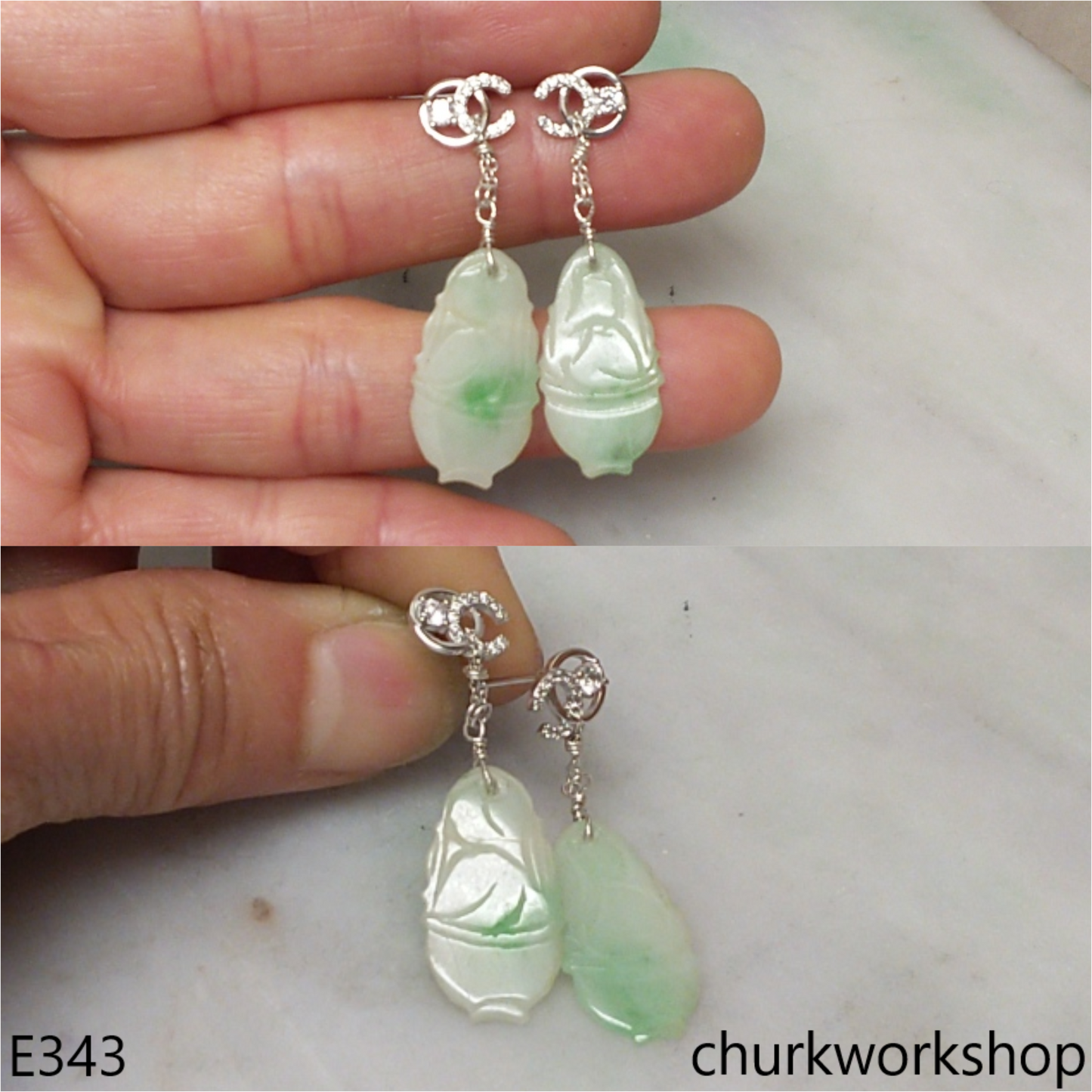 Light green jade carving earrings