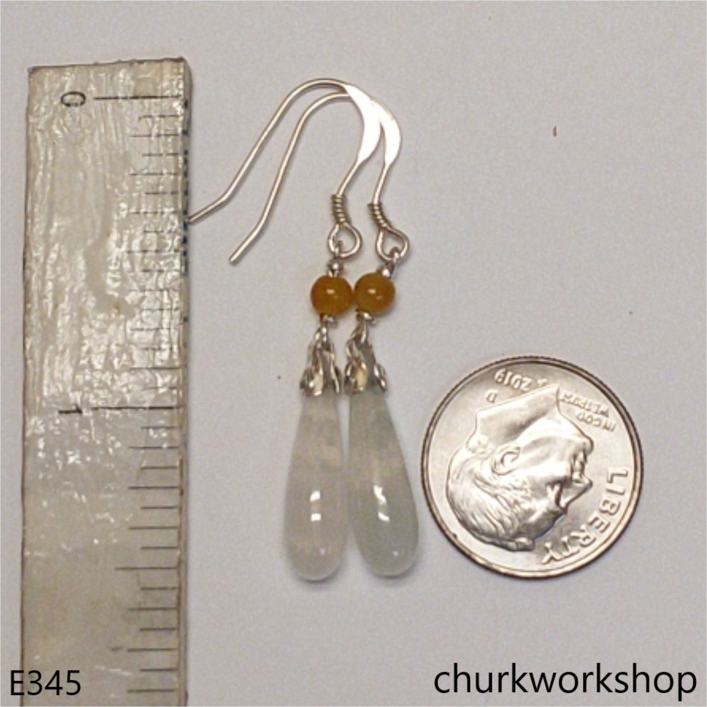 White rain drop earrings