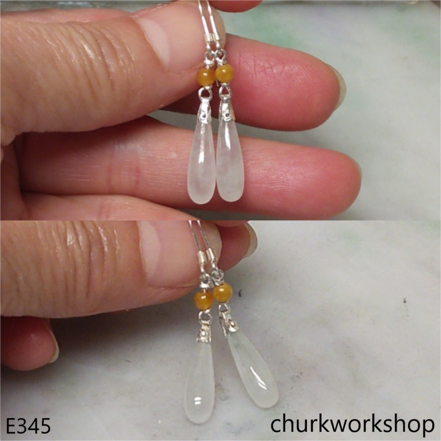 White rain drop earrings