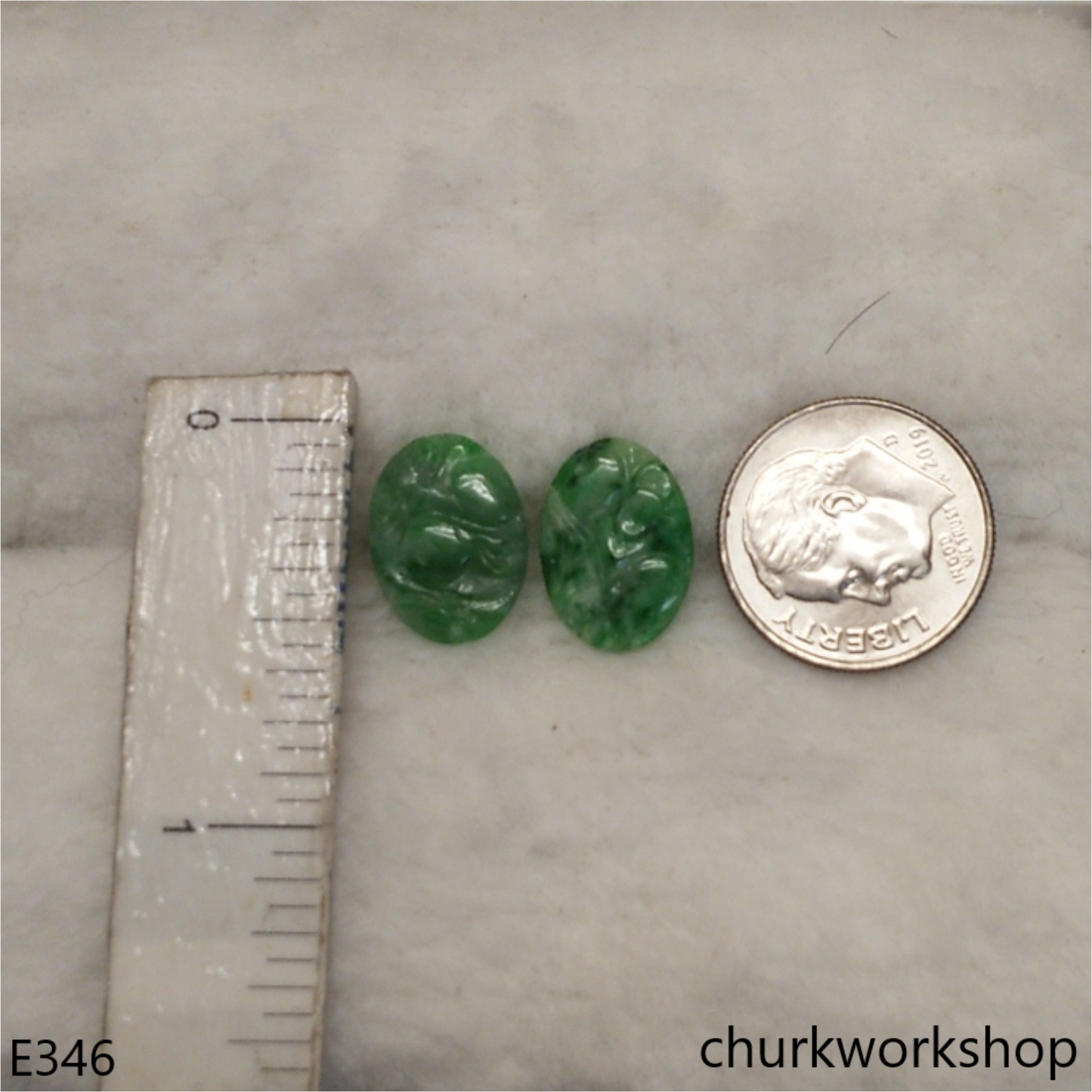 Carved green jade ear studs
