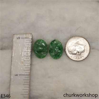 Carved green jade ear studs
