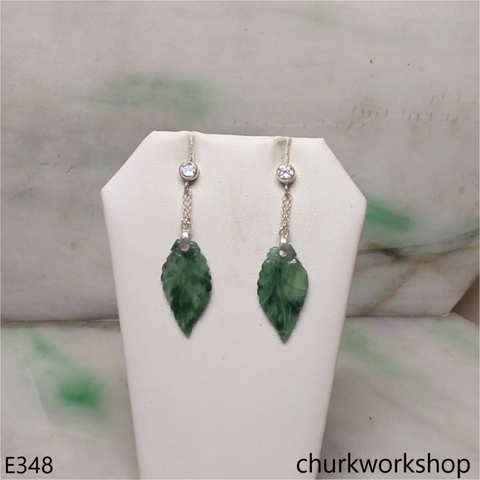 Blueish green jade leaf earrings