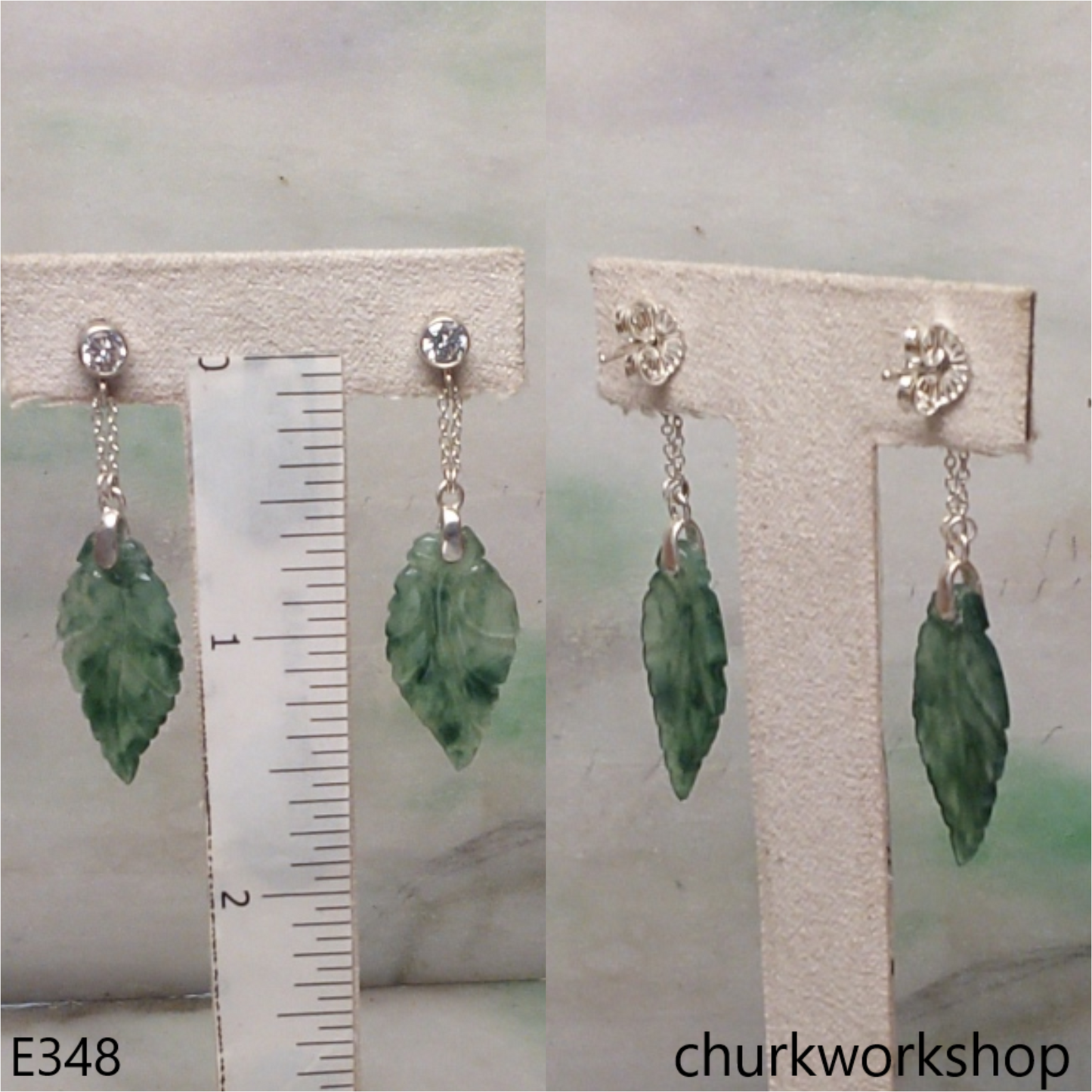 Blueish green jade leaf earrings