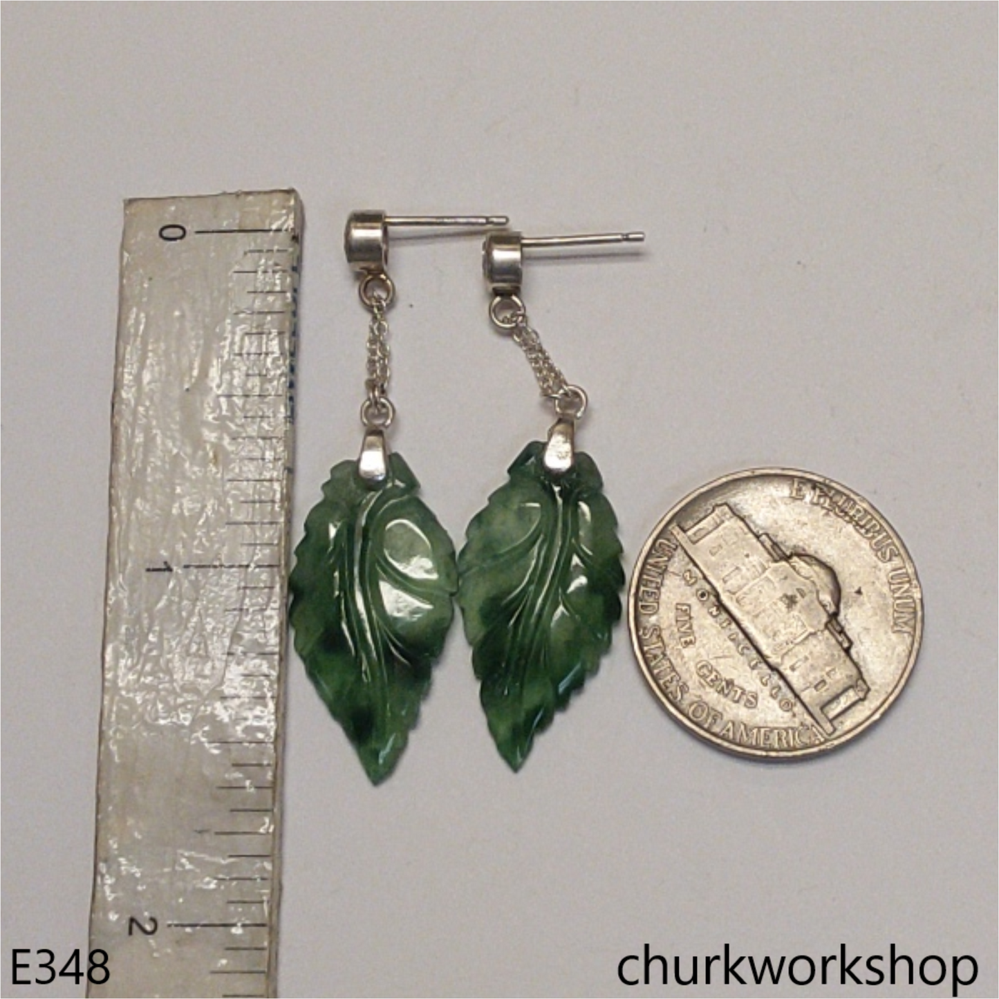 Blueish green jade leaf earrings