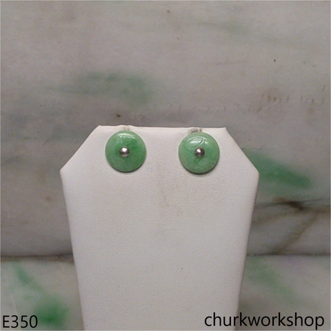 Chinese old coin shape jade silver ear studs