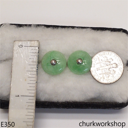 Chinese old coin shape jade silver ear studs