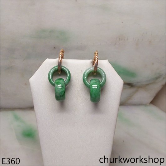 Green double jade ring dangling earrings