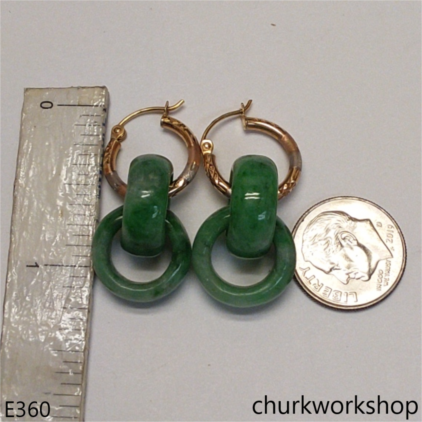 Green double jade ring dangling earrings