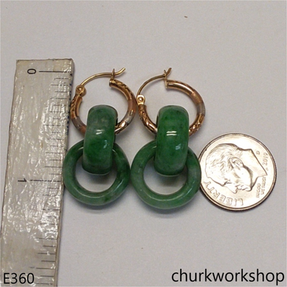 Green double jade ring dangling earrings