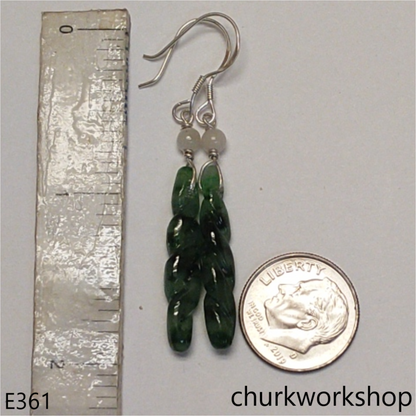 Dark green jade earring sterling silver