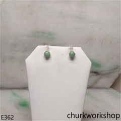 Green jade bead silver ear studs