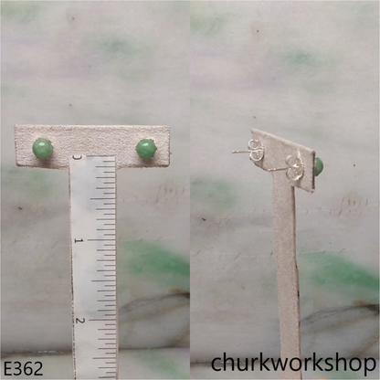 Green jade bead silver ear studs